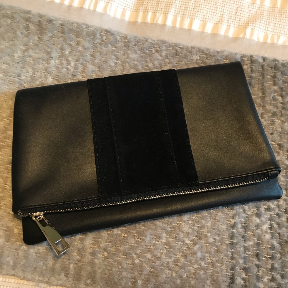 Summer and Rose Fold-over Black Velvet Clutch